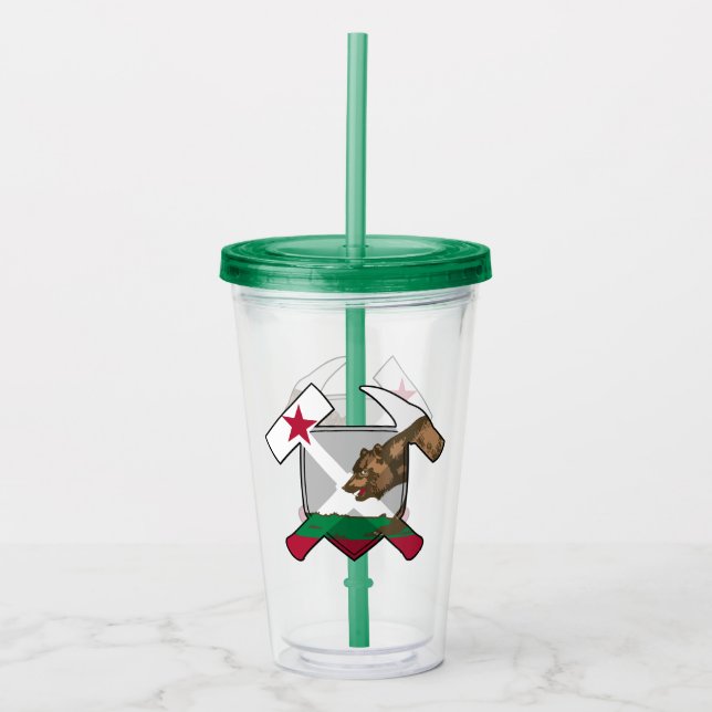 Geologist's Rock Hammer and California Flag Logo Acrylic Tumbler (Front)