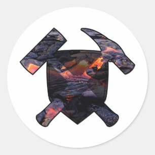 Geologist's Rock Hammer and Lava Flow Logo Classic Round Sticker