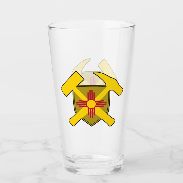 Geologist's Rock Hammer and New Mexico Flag Logo Glass (Front)