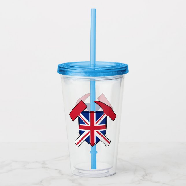 Geologist's Rock Hammer and Union Jack Logo Acrylic Tumbler (Front)