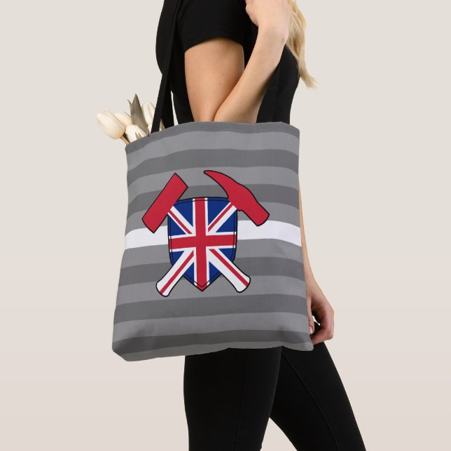 Geologist's Rock Hammer and Union Jack Logo Tote Bag (Close Up)