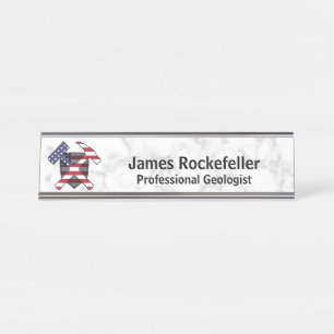 Geologist's Rock Hammer Logo (USA) on Marble Print Desk Name Plate