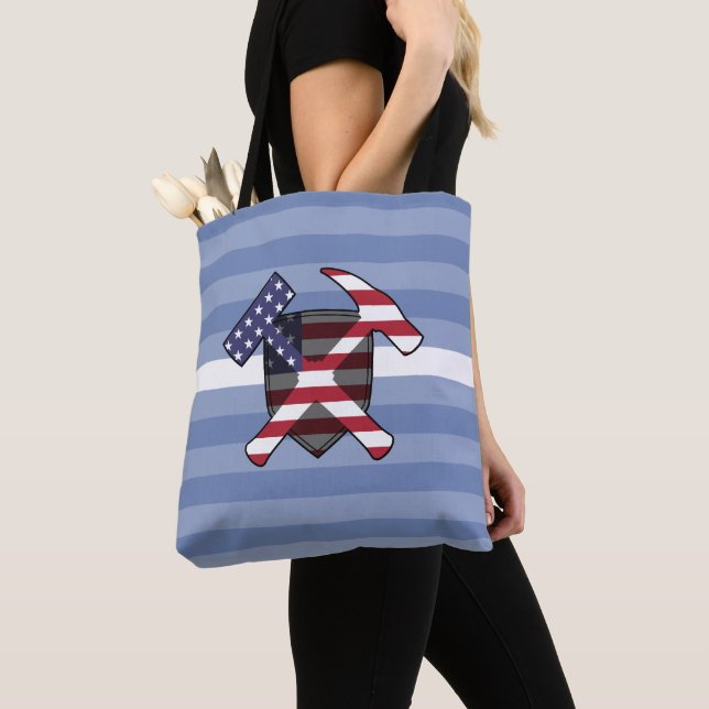 Geologist's Rock Hammer Logo with American Flag Tote Bag (Close Up)