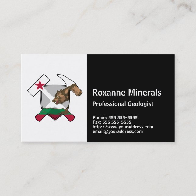 Geologist's Rock Hammer Logo with California Flag Business Card (Front)