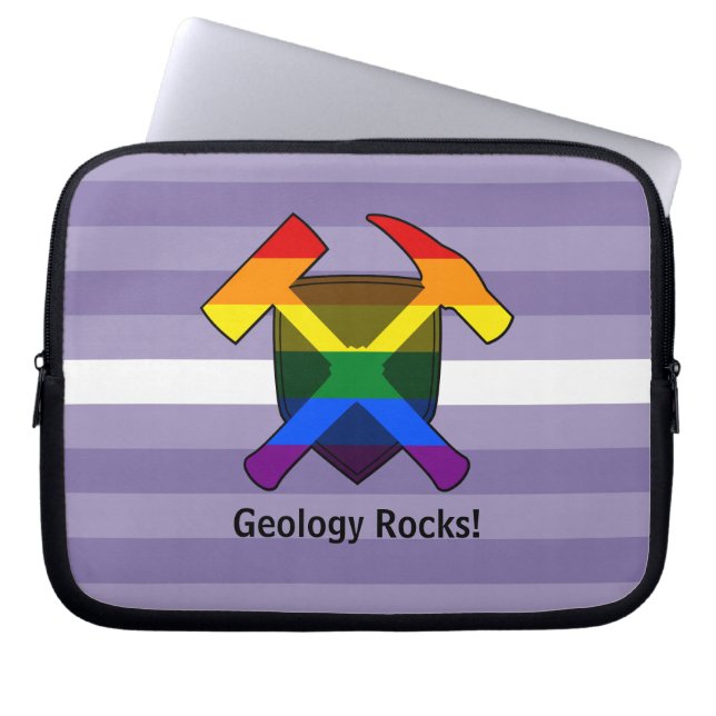Geologist's Rock Hammer Logo with LGBT Pride Flag Laptop Sleeve (Front)
