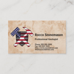 Geologist's Rock Hammer Logo with USA Flag Business Card