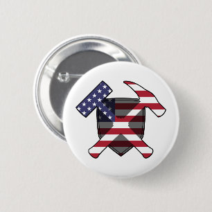 Geologist's Rock Hammer Shield- American Flag 6 Cm Round Badge