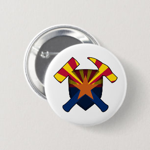 Geologist's Rock Hammer Shield- Arizona Flag 6 Cm Round Badge