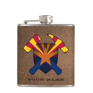 Geologist's Rock Hammer Shield- Arizona Flag Hip Flask