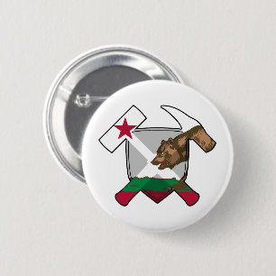 Geologist's Rock Hammer Shield- California Flag 6 Cm Round Badge