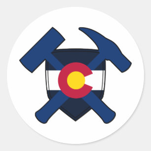Geologist's Rock Hammer Shield- Colorado Flag Classic Round Sticker