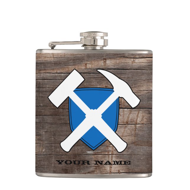 Geologist's Rock Hammer Shield- Flag of Scotland Hip Flask (Front)