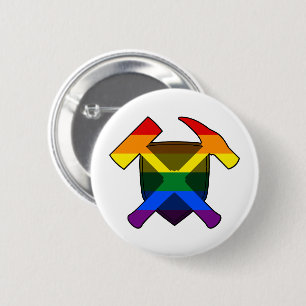 Geologist's Rock Hammer Shield- LGBT Rainbow Flag 6 Cm Round Badge