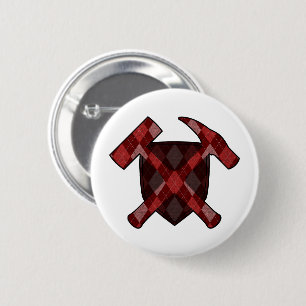 Geologist's Rock Hammer Shield- Red Argyle 6 Cm Round Badge