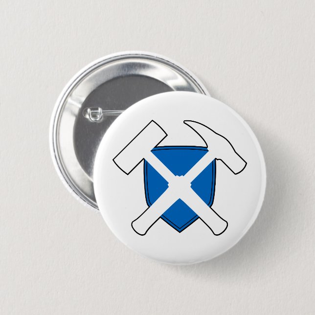 Geologist's Rock Hammer Shield- Scottish Flag 6 Cm Round Badge (Front & Back)