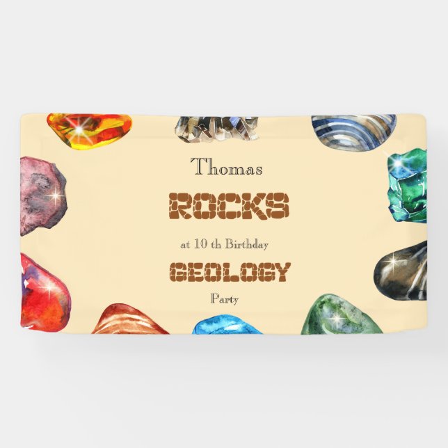 Geology birthday party rocks gemstone banner (Horizontal)