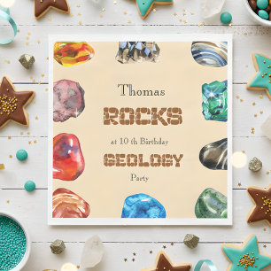 Geology birthday party rocks gemstone napkin