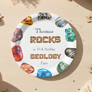 Geology birthday party rocks gemstone paper plate