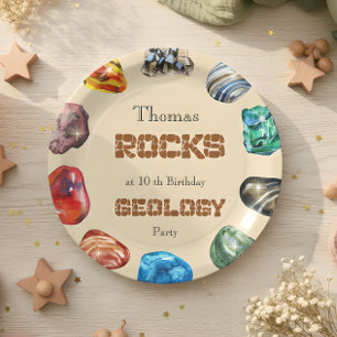 Geology birthday party rocks gemstone paper plate