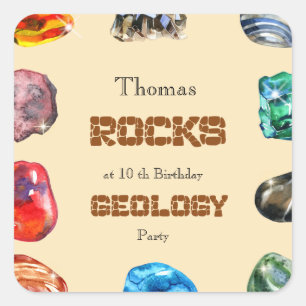 Geology birthday party rocks gemstone square sticker