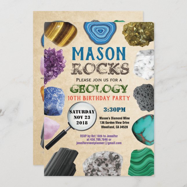 Geology Birthday Party Rocks Gemstones Crystals Invitation (Front/Back)