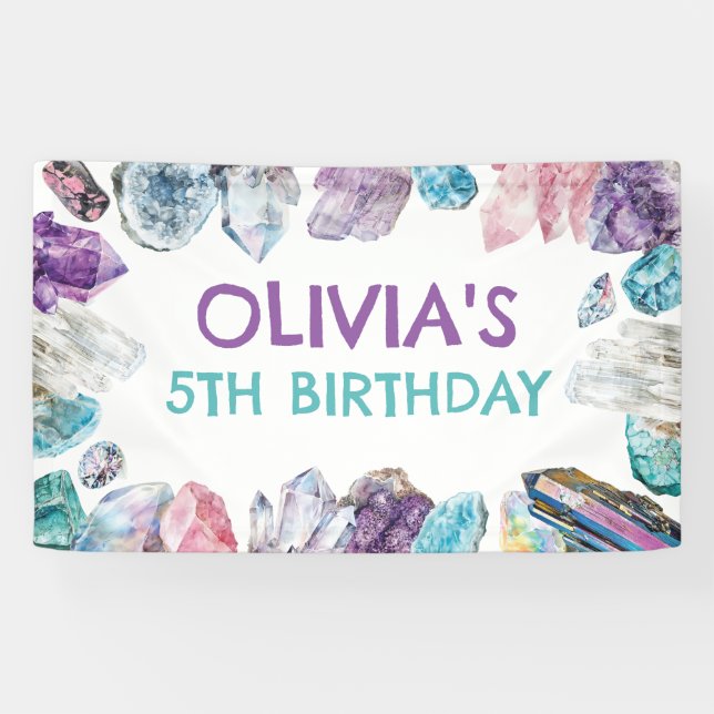 Geology Girl Birthday Backdrop Gem Dig Party Banner (Horizontal)