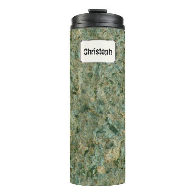 Geology Green Rock Texture Custom Name Thermal Tumbler (Front)