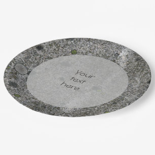 Geology Grey Granite with Moss Details any Text Paper Plate
