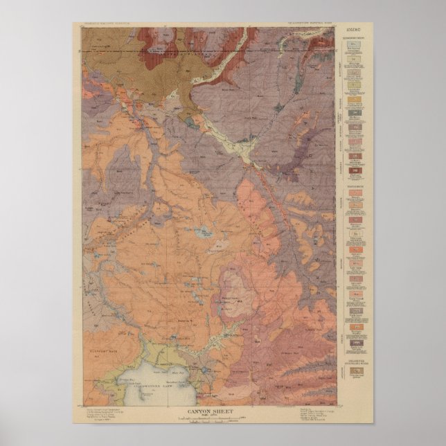 Geology Map, Yellowstone National Part, Wyoming Poster (Front)
