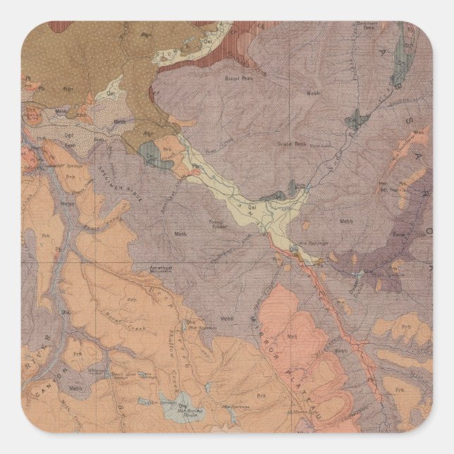 Geology Map, Yellowstone National Part, Wyoming Square Sticker (Front)