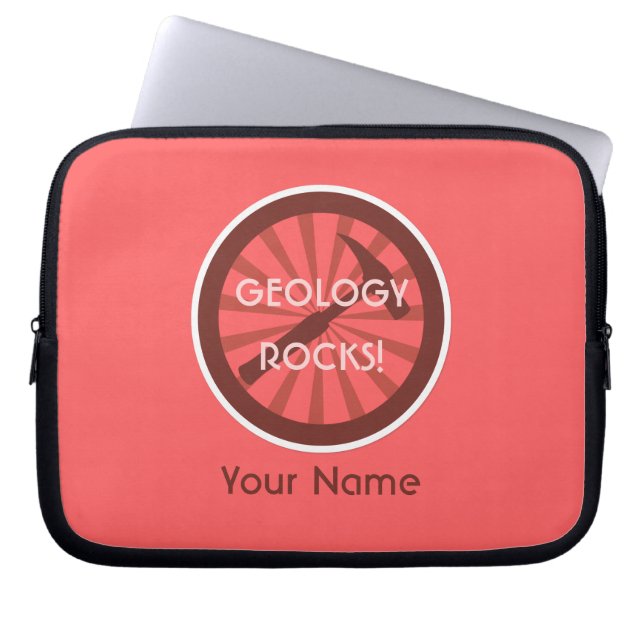 Geology Rocks! Rock Hammer Logo with Name Laptop Sleeve (Front)