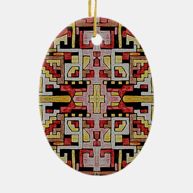 Geomethric Tribal/Ethnic Pattern Ceramic Tree Decoration (Back)