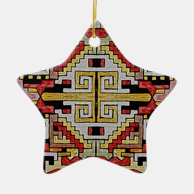 Geomethric Tribal/Ethnic Pattern Ceramic Tree Decoration (Front)