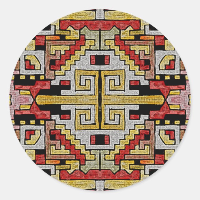 Geomethric Tribal/Ethnic Pattern Classic Round Sticker (Front)