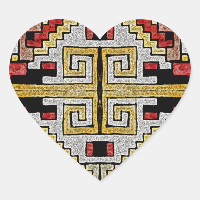 Geomethric Tribal/Ethnic Pattern Heart Sticker (Front)