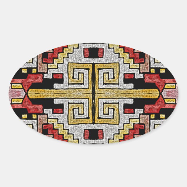 Geomethric Tribal/Ethnic Pattern Oval Sticker (Front)
