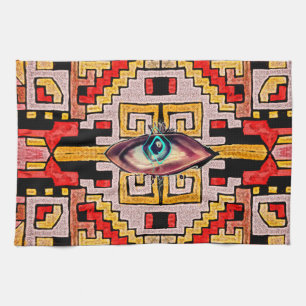 Geomethric Tribal/Ethnic Pattern with Eye Tea Towel
