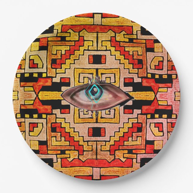 Geomethric Tribal/Ethnic Weird Eye Dinner Plate (Front)