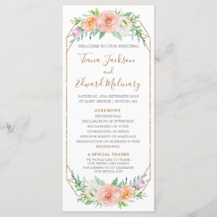 Geometri Watercolor Flowers Wedding Program Programme