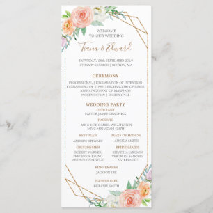 Geometri Watercolor Flowers Wedding Timeline Programme