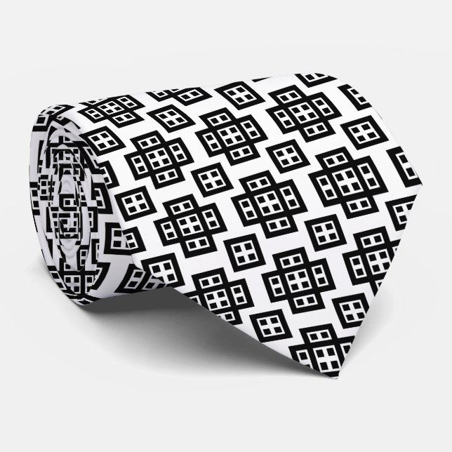 Geometric 030614 - Black on White Tie (Rolled)
