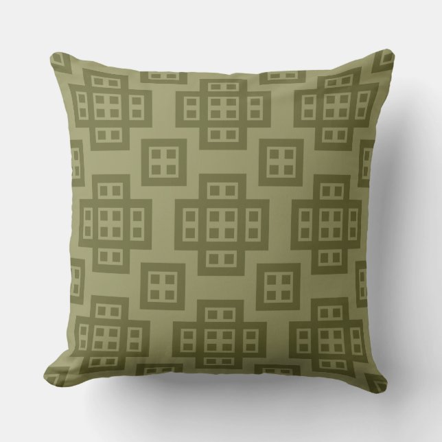 Geometric 030614 - Deep Olive on Khaki Cushion (Front)