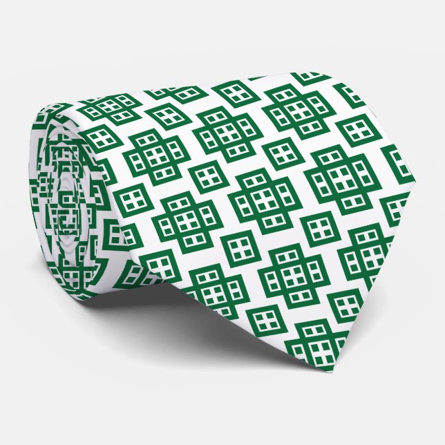Geometric 030614 - Forest Green on White Tie (Rolled)