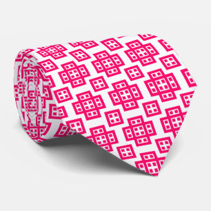 Geometric 030614 - Neon Red on White Tie