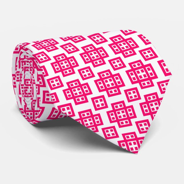 Geometric 030614 - Neon Red on White Tie (Rolled)