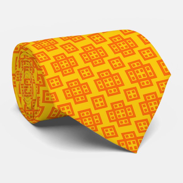 Geometric 030614 - Orange on Amber Tie (Rolled)