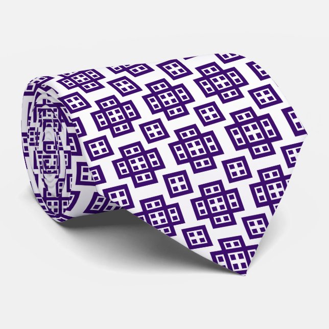 Geometric 030614 - Purple on White Tie (Rolled)