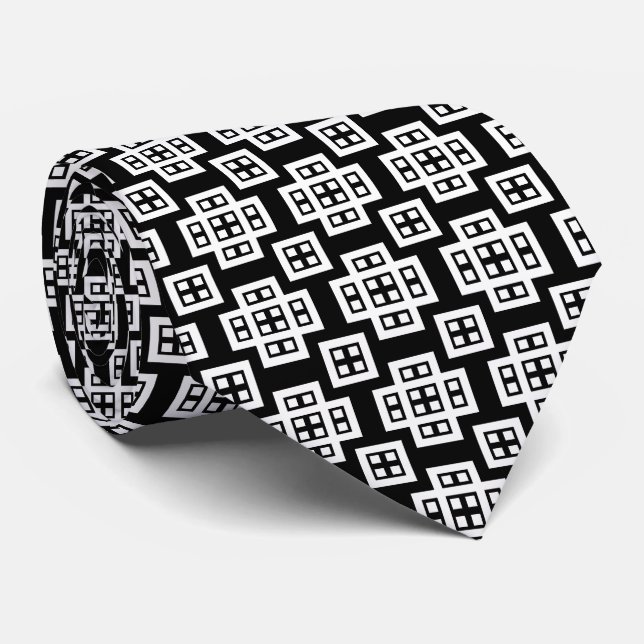 Geometric 030614 - White on Black Tie (Rolled)