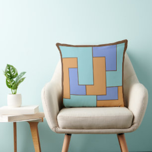 Geometric 1960s Calm Periwinkle Turquoise Camel Cushion