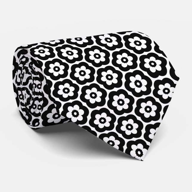 Geometric 280514 (03) - Black on White Tie (Rolled)